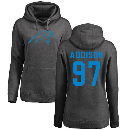 Carolina Panthers Ash Women Mario Addison One Color NFL Football #97 Pullover Hoodie Sweatshirts->nfl t-shirts->Sports Accessory
